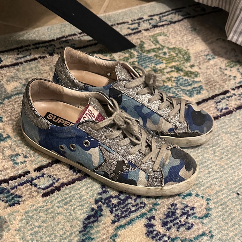 Golden Goose Blue and Gray Camouflage Sneakers